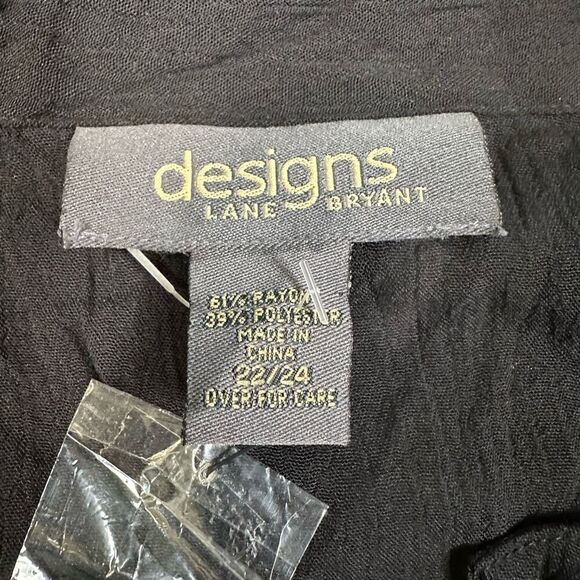 Designs Lane Bryant Women’s Size 22 24 Vintage Button Down Blouse Black Pockets - Picture 2 of 7